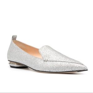 Nicholas Kirkwood Beya Silver Glitter Loafer Pointed Ballet Flats